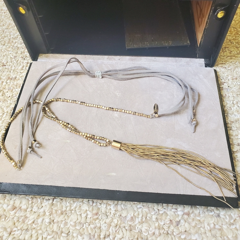 Gold and Grey Leather Necklace